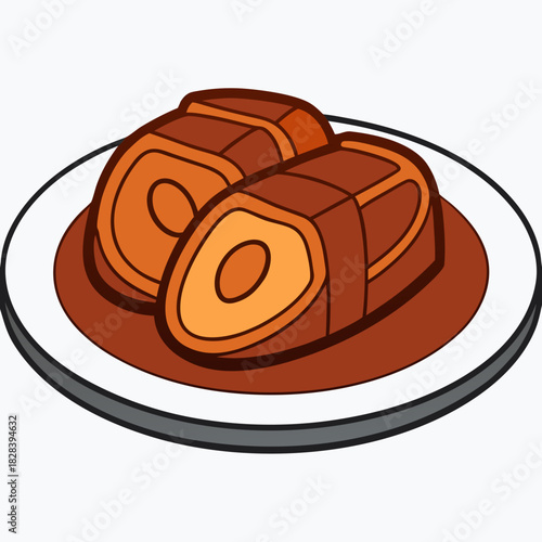 Braised Pork Belly on a Plate Food Vector Illustration