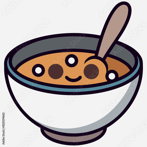 Cartoon Bowl of Lentil Dal with Spoon and Happy Face