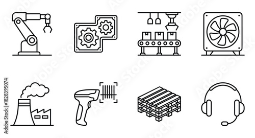 Collection of Manufacturing and Industrial Process Linear Icons Set