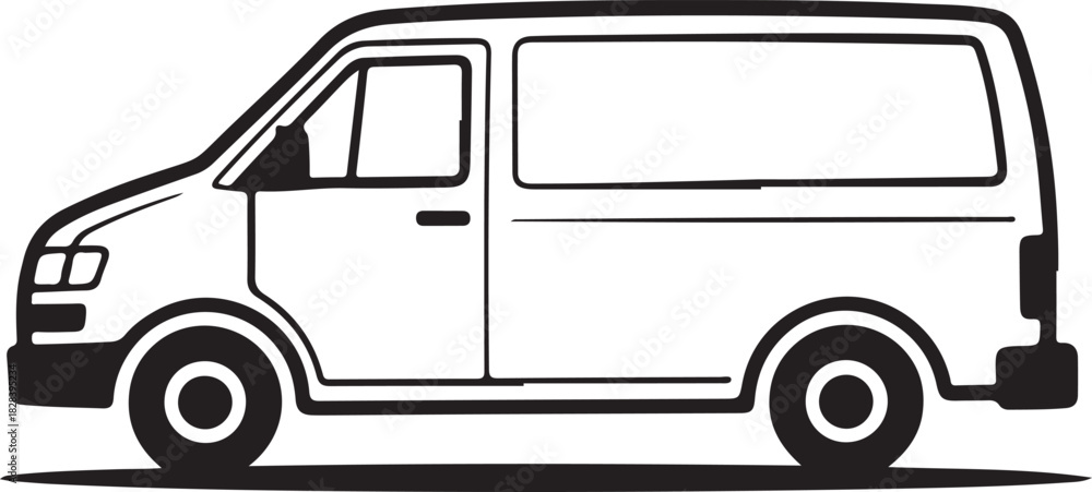 Obraz premium Side view vector outline of a commercial panel van for delivery services logistics and urban transportation