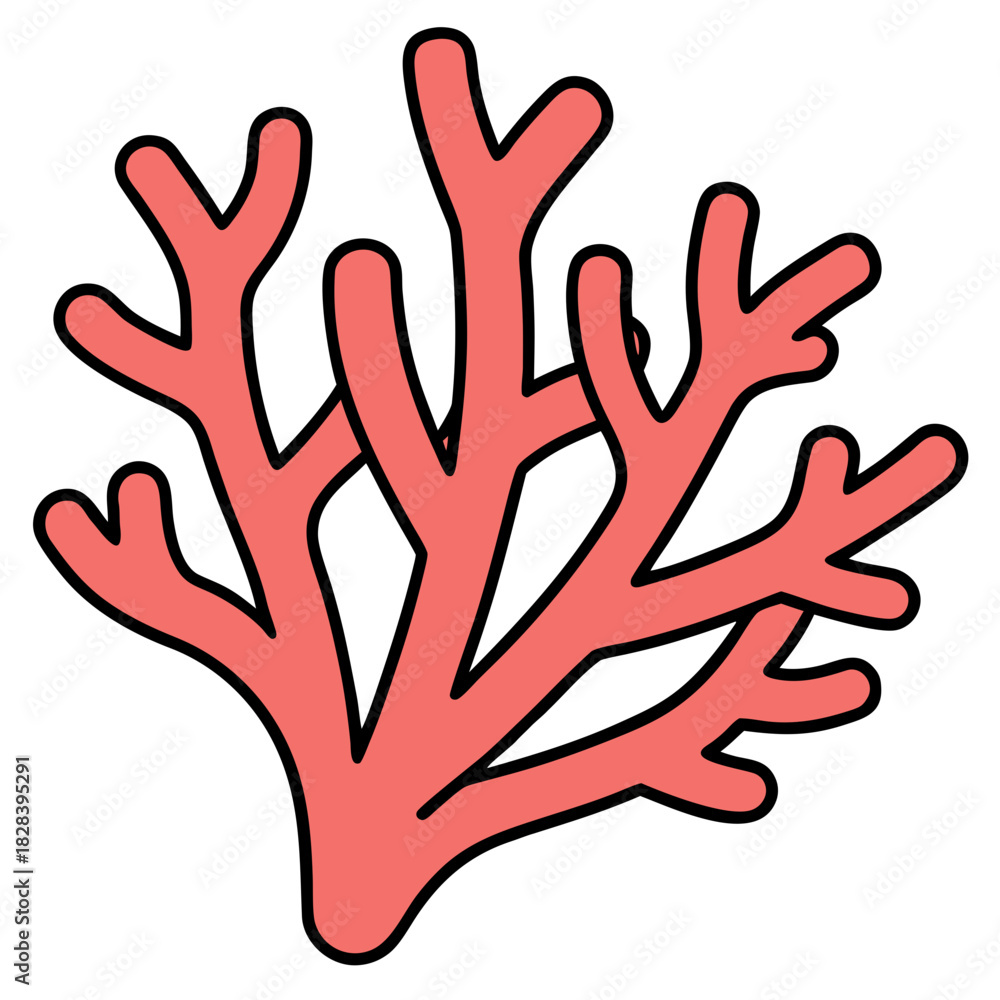 Obraz premium Illustration of a Red Coral Branch on a White Background
