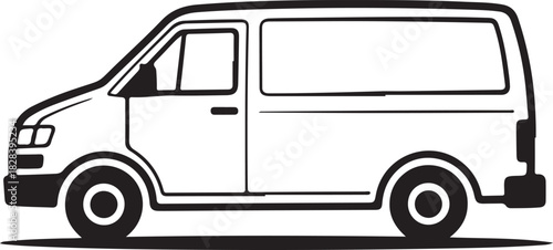 Side view vector outline of a commercial panel van for delivery services logistics and urban transportation