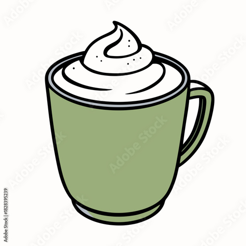 Green matcha cup with whipped cream design illustration