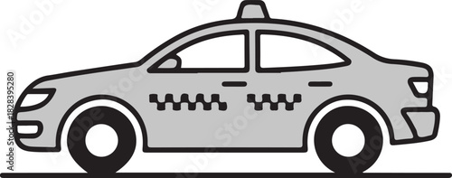 Vector illustration of a taxi car in side profile with a checkered pattern and roof sign for urban transport.