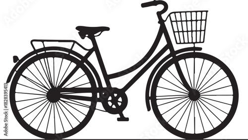 Vintage bicycle vector illustration with front basket and rear rack for transportation and leisure activities