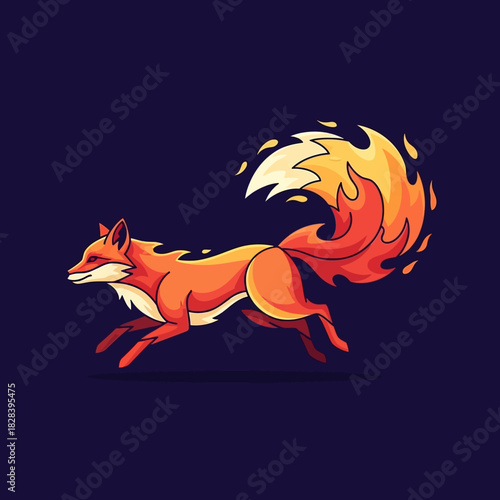 Fiery fox running vector illustration