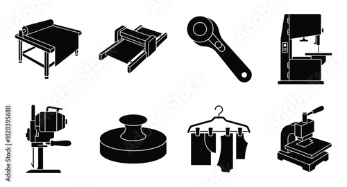 Variety of Dressmaking Equipment Vector Silhouette Illustration Set
