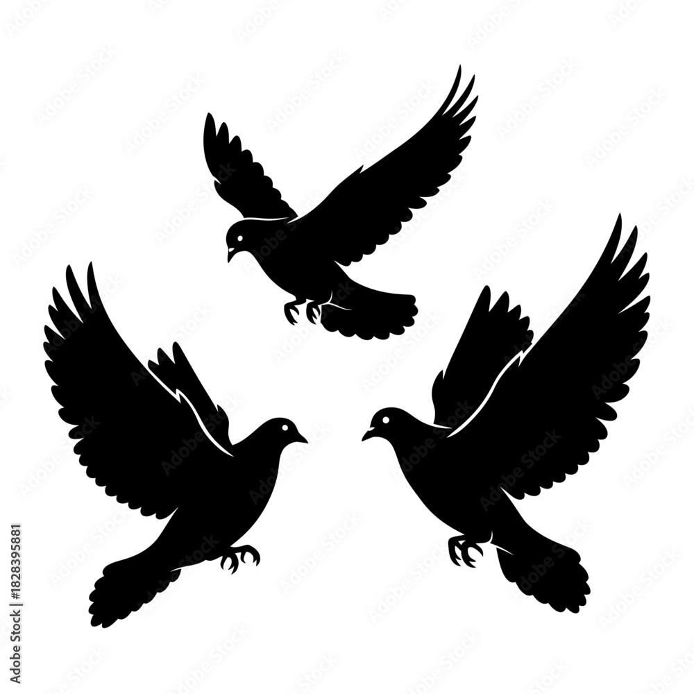 Obraz premium Three flying doves silhouettes