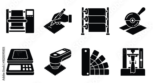 Diverse collection of design elements, representing printing production process.