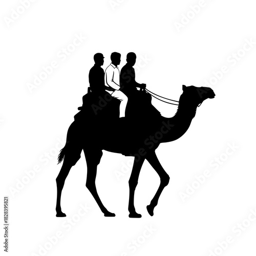 Camel with three riders silhouette