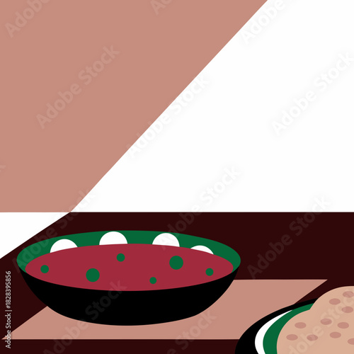 Plate of Paratha and Curry in Minimalist Vector Illustration