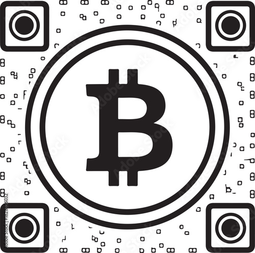 Bitcoin Cryptocurrency Logo with QR Code Elements and Abstract Patterns digital currency