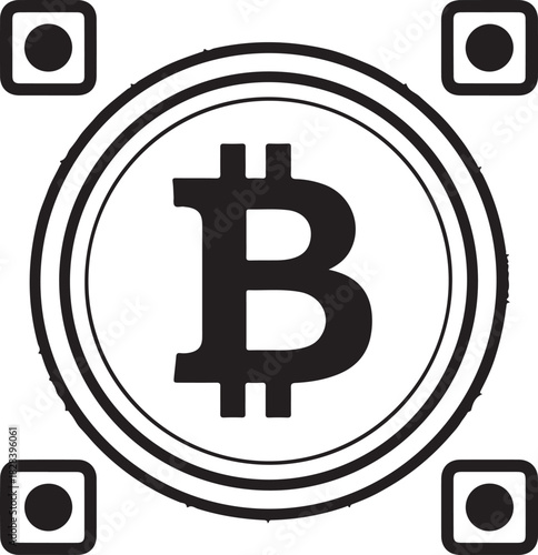 Bitcoin Cryptocurrency Logo with QR Code Elements on White Background digital currency