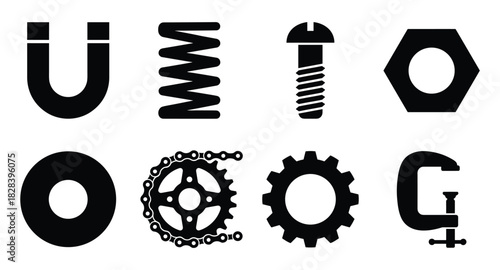 Variety of Mechanical Parts and Fasteners: Magnet, Spring, Bolt and more