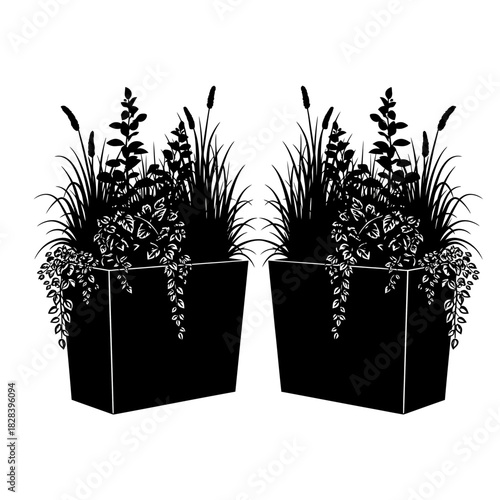 Two black potted plant silhouettes