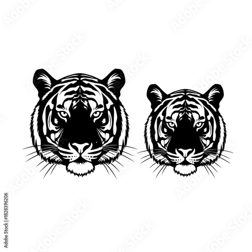 Black and white tiger head vector illustration