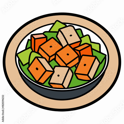 Plate of Tofu Stir Fry with Vegetables