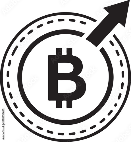 Bitcoin Cryptocurrency Symbol with Upward Arrow Icon digital currency