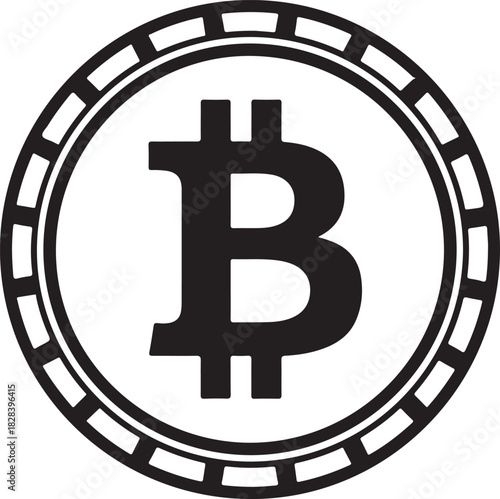 Bitcoin symbol coin icon with serrated edge on white background cryptocurrency