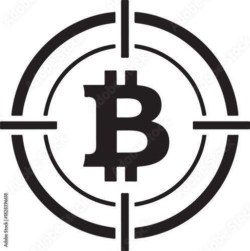 Bitcoin symbol in a crosshair target on white background cryptocurrency digital currency