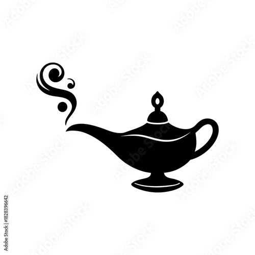 Magic Lamp Genie Icon Clean Vector Illustration.