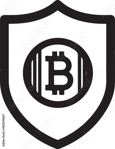 Bitcoin symbol inside a shield on a white background cryptocurrency digital currency