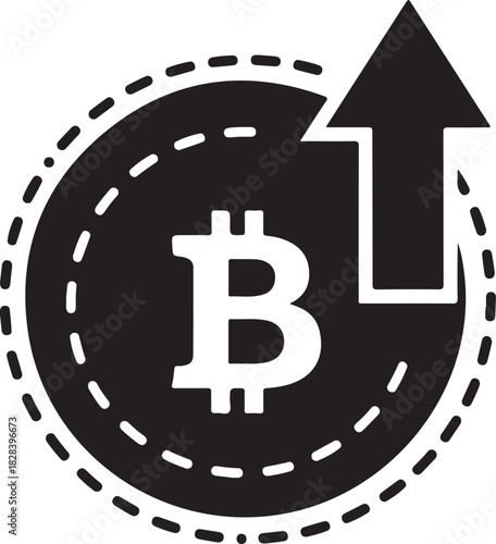 Bitcoin symbol with an upward arrow on a white background cryptocurrency digital currency