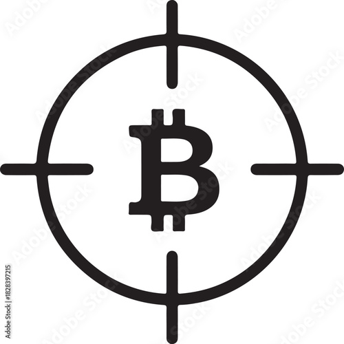 Bitcoin symbol within a target reticle icon on white background cryptocurrency