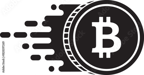 Fast moving Bitcoin cryptocurrency symbol icon with motion blur effect vector illustration