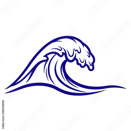 Powerful Blue Wave Cresting Lion Head Graphic Design Illustration Symbol