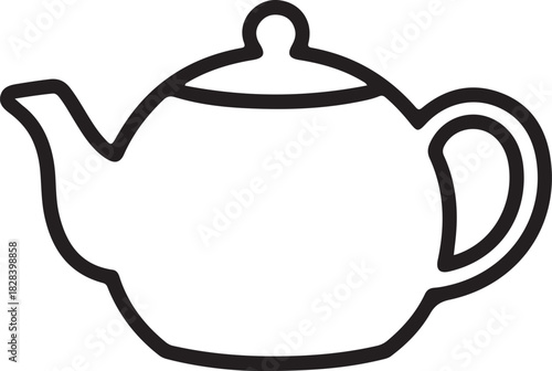 Black outline vector icon of a classic teapot with lid and handle for hot beverage preparation
