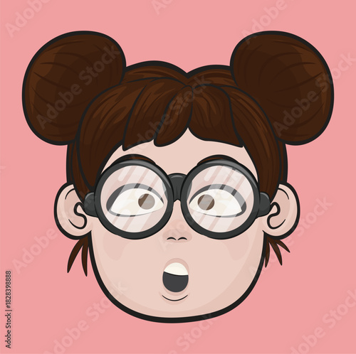 illustration of a woman's face wearing glasses with a shocked facial expression