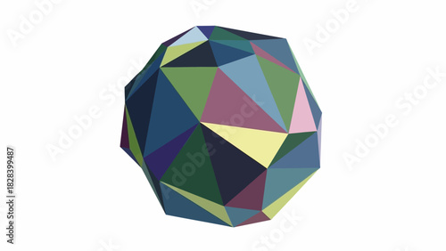 Abstract geometric sphere colorful polygonal shape with triangular facets isolated on white background
