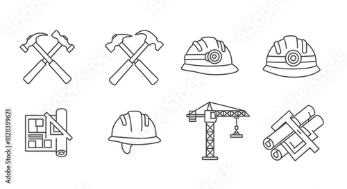 hand drawn vector illustration of a set of different tools