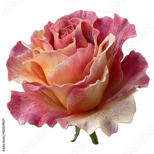 Celebration Petal Rose Clipart. Festive Curled Rose with New Year Shimmer, Isolated White Background, Botanical Illustration