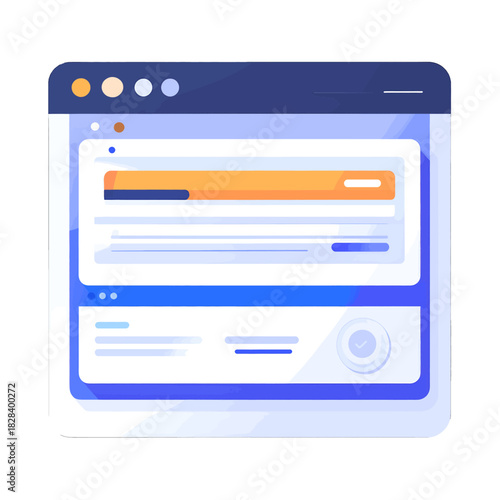 Graphic Illustration of User Interface Window Displaying Website Design with Blue and White Color Palette and Modern Style