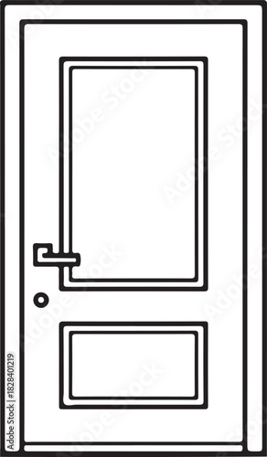 ''Single vector outline door with handle and keyhole for home interior or building entrance''