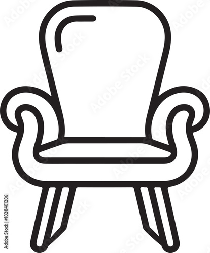 Outline vector illustration of a classic armchair with comfortable upholstery and wooden legs for home decor