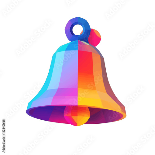 Isolated Multicolored Bell with Geometric Facets and a Clapper on White Background