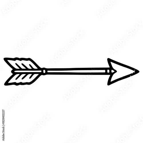 Hand drawn wooden arrow illustration isolated on white background. High quality black and white sketch perfect for rustic signs direction indicators and tribal designs.
