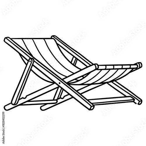 Hand drawn wooden beach chair illustration isolated on white. High quality black and white sketch perfect for summer vacation themes relaxation and travel icons.