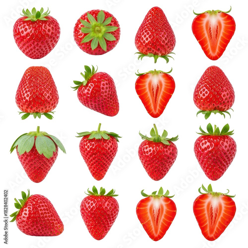 Strawberry Varieties Showcase: A vibrant display of ripe strawberries, showcasing their juicy texture, intricate detail, and inviting crimson hue.