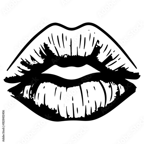 Hand drawn woman lips illustration isolated on white background. High quality black and white sketch perfect for makeup blogs beauty salons and romantic designs.