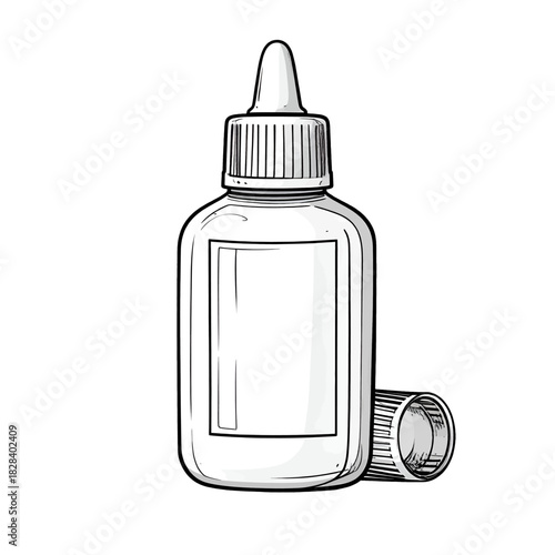 Isolated Illustration of White Plastic Dropper Bottle with Dropper Top and White Label for Medical or Chemical Purposes