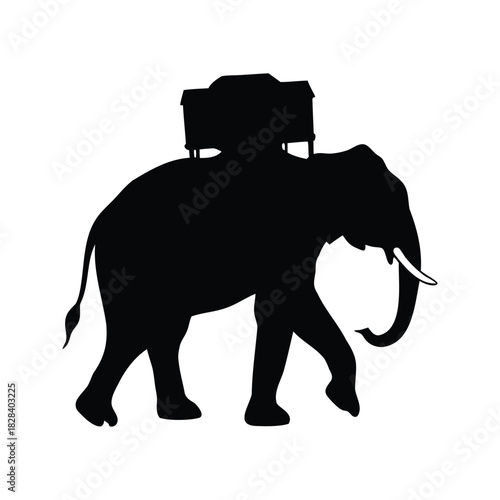 Silhouette of an elephant carrying a howdah, providing transportation or showcasing power, elephant carrying load silhouette vector illustration