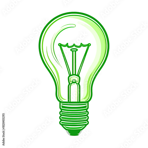 Vibrant Green Light Bulb Illustration on White Background Symbolizing Bright Ideas