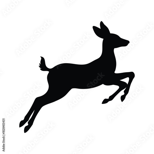 Dramatic Silhouette of a Graceful Deer Leaping Across a White Background, fawn leaping silhouette vector illustration