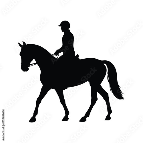 Silhouette of Horse and Rider Demonstrating Equestrian Dressage in a Classical Style, person riding horse silhouette vector illustration