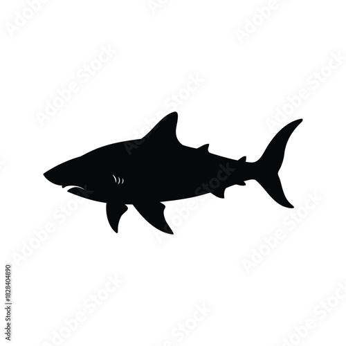 Silhouette of a menacing shark swimming through the deep ocean waters, shark under water silhouette vector illustration
