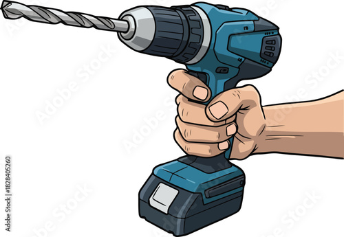 Man holding a cordless power drill vector illustration